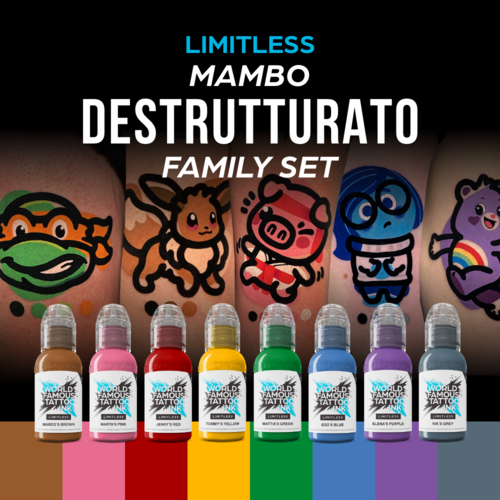 World Famous Limitless Tattoo Ink - The Mambo Destrutturato Family Set - 8x 30 ml