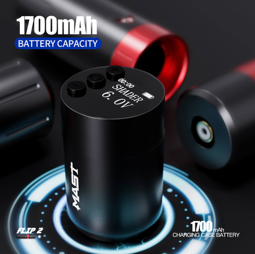 Mast Flip 2 - Pen mit 2 Akkus und RCA / verstellbarer Hub von  2.4 - 4.2 Tattoomaschine