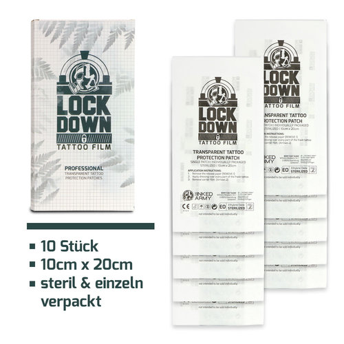 THE INKED ARMY - Lock Down - Atmungsaktive Hautschutzauflage - Einzelfolie 20 cm x 10 cm - 10 Stück
