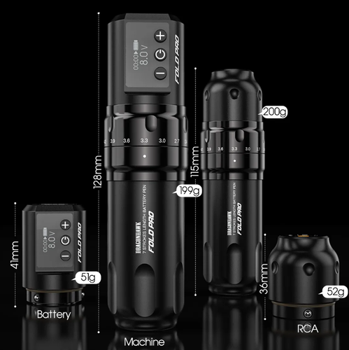 Fold Pro Dragonhawk Wireless Pen Tattoomaschine mit 7 Hublängen (2 Batterien) 2,4 - 4,2 mm Hub