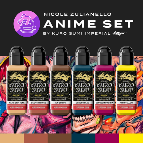 Nicole Zulianello Anime Set - 6 x 44 ml -Kuro Sumi Imperial Tattoo Ink