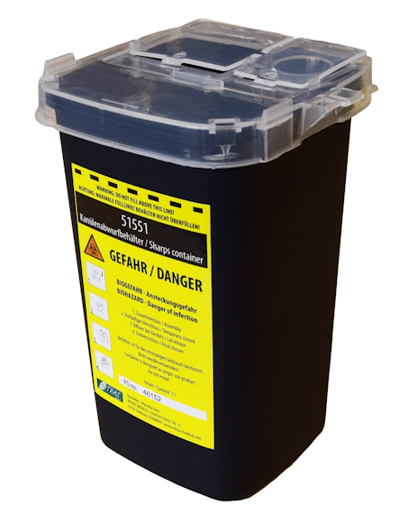 Kanülenabwurfbehälter , schwarz 1 L oder 2 L / EN ISO 23907