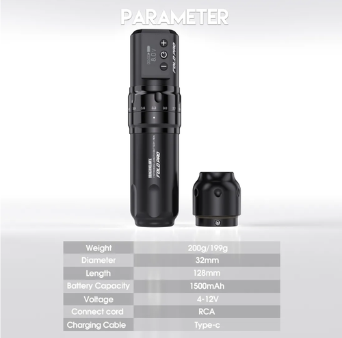 Fold Pro Dragonhawk Wireless Pen Tattoomaschine mit 7 Hublängen (2 Batterien) 2,4 - 4,2 mm Hub