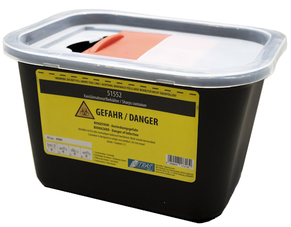 Kanülenabwurfbehälter , schwarz 1 L oder 2 L / EN ISO 23907