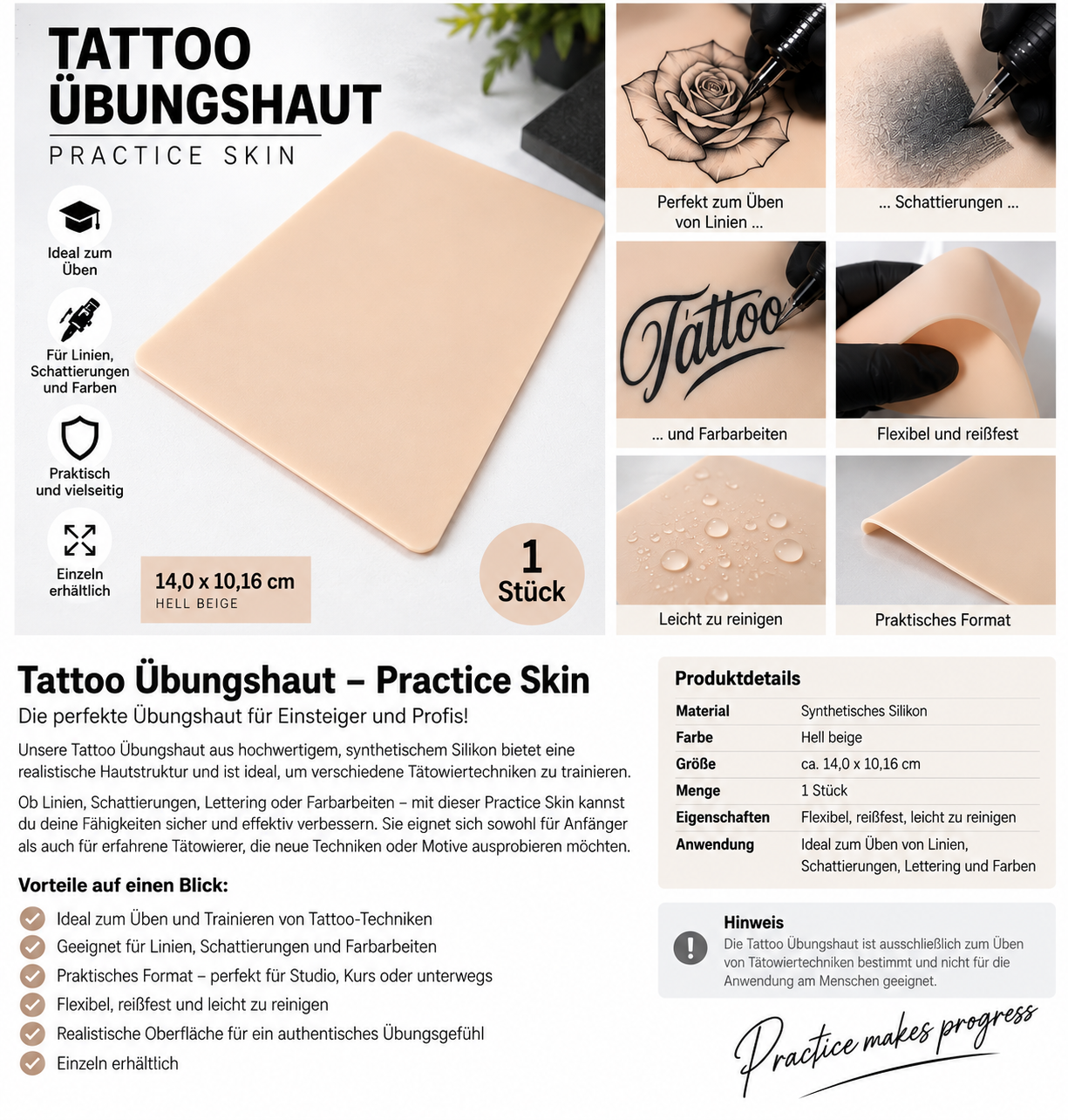 Übungshaut Kunsthaut Silikon ca. 14 x 10 x 0.1 cm leer