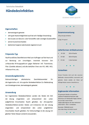 UNIGLOVES® Händedesinfektion 250 ml