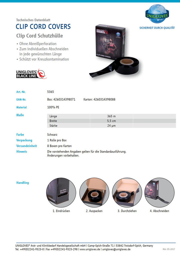 UNIGLOVES® Clip Cord Covers, black - Rolle à 365 !! Meter