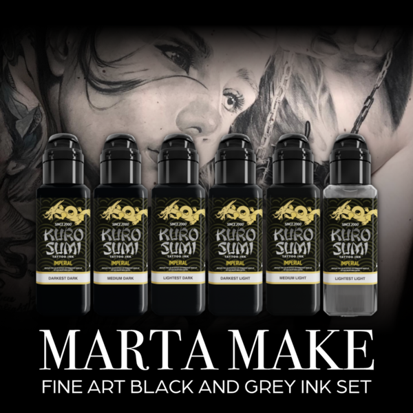 Kuro Sumi Imperial Tattoo Ink - Marta Make Fine Art Black and Grey Set 6 x 44 ml
