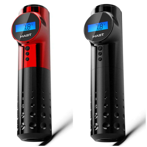 Dragonhawk MAST Wireless Tattoo Pen mit LCD Display und 2 Griffstücken in schwarz oder schwarz/rot